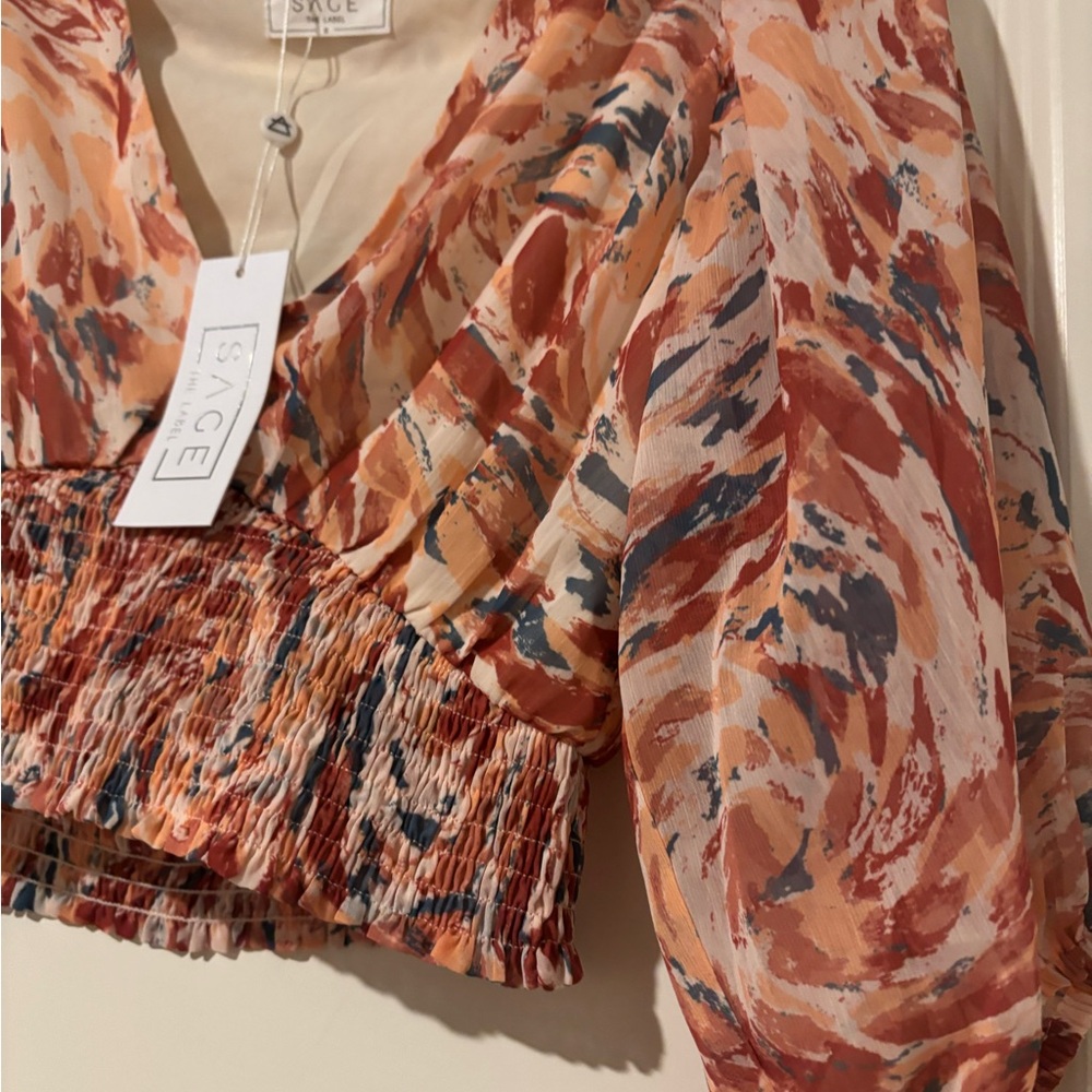 3 Piece Set! Sage Skirt | Crop Top | Bodysuit with Multicolor Brushstroke Design - Picture 6 of 10